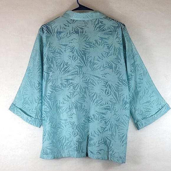 Vintage Graff Women's Teal Pastel Floral 3/4 Sleeve Button Down Blouse Size M - Picture 9 of 10